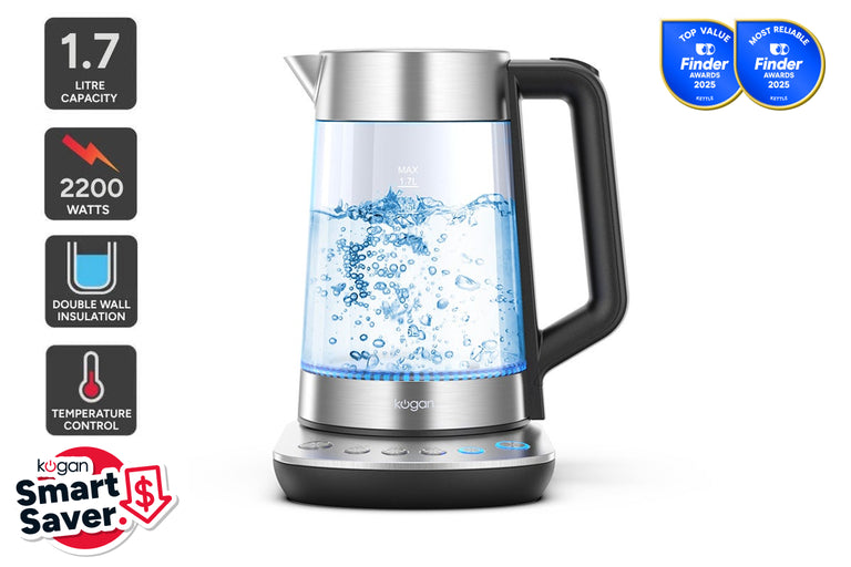 Kogan 1.7L Double Wall Glass Kettle (Stainless Steel)