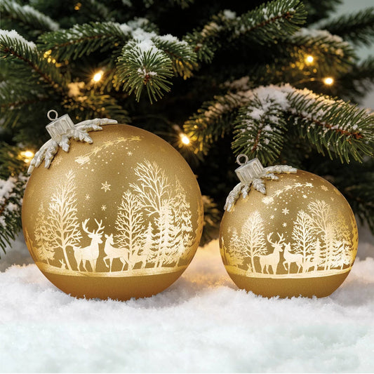 Seasonal Rotating Glass Balls 2pc Gold LED Christmas Holiday Home Decor