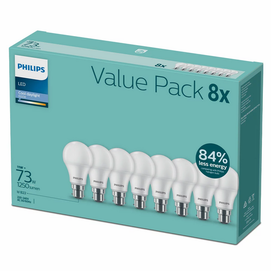 Philips Essential LED Bulb 11W B22 6500K Cool Daylight 230V 8 Pack Energy Saving