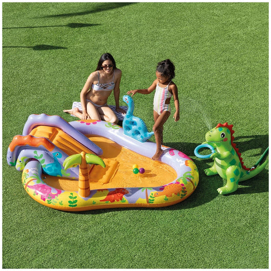 Intex Dino Park Kids Inflatable Splash Pool Water Sprayer Outdoor Summer Fun