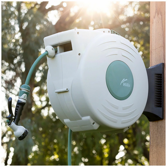 Hills 25M Auto Retracting Garden Hose Reel Wall Mounted UV Resistant Water Hose