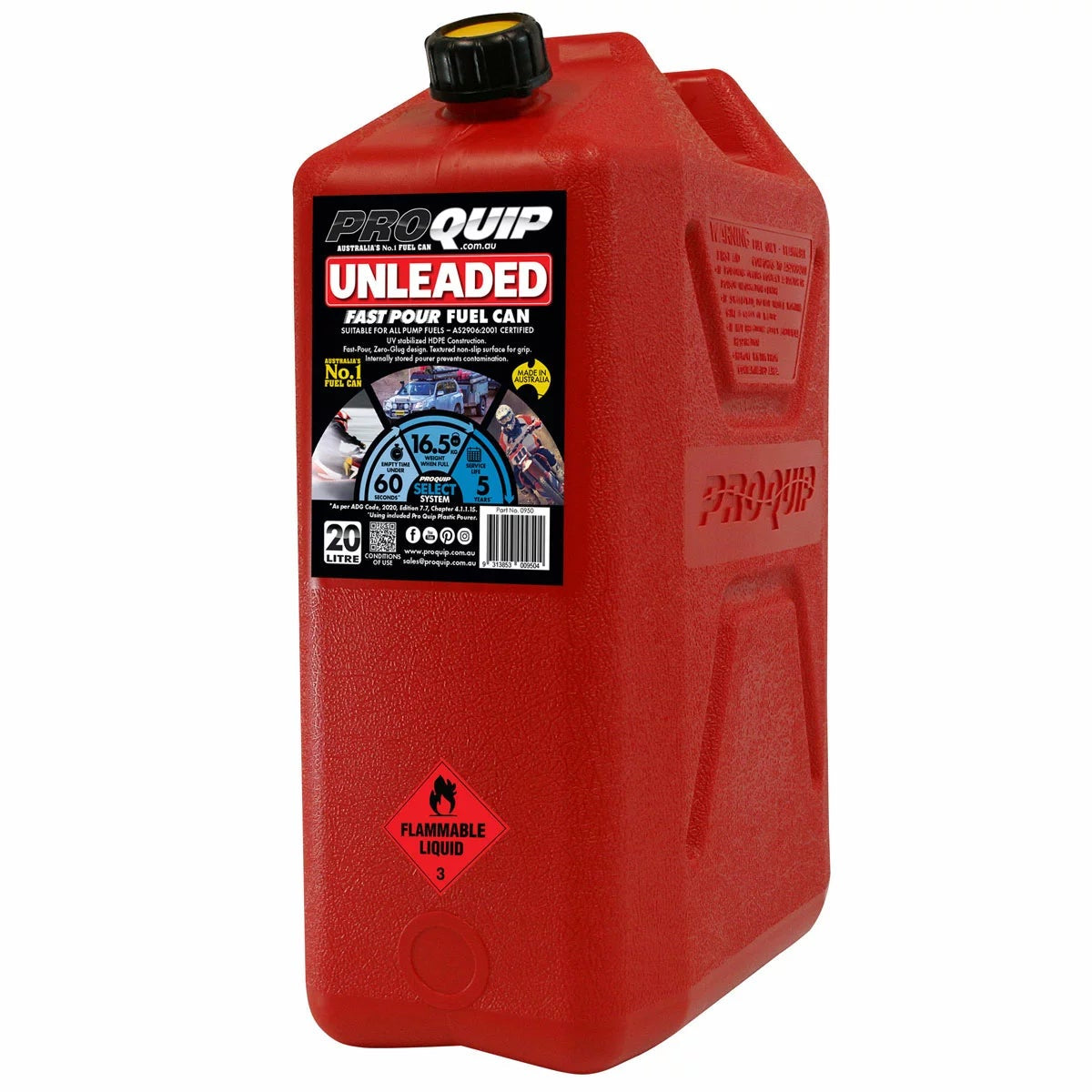 Pro Quip Fast Pour 20L Heavy Duty Plastic Fuel Storage Can Fast Pour Container