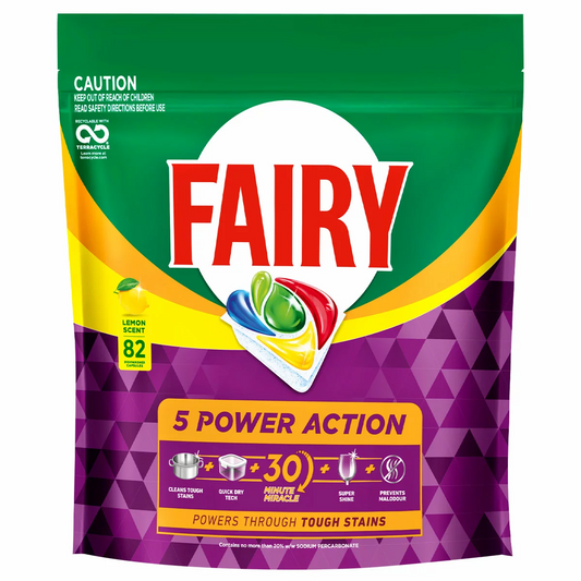 Fairy 5 Power Action Dishwashing Capsule 82 Count Dishwasher Tablets Lemon Clean