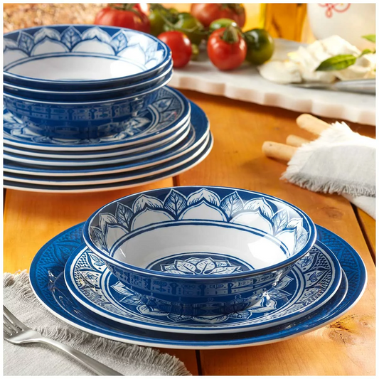 Pandex Melamine Dinnerware 12 Piece Set Blue Dishwasher Safe - Free Shipping
