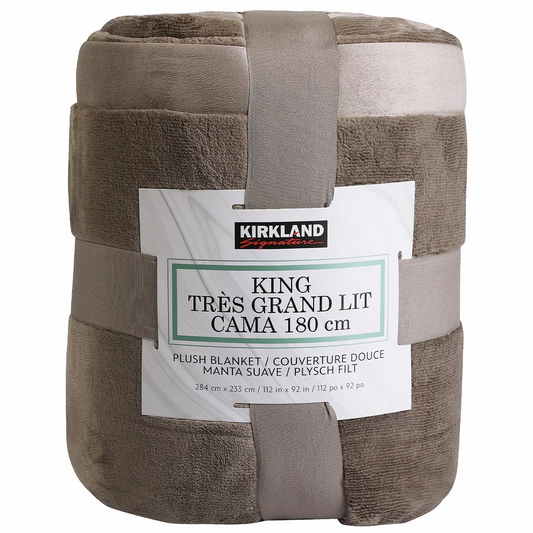 Kirkland Signature Plush Blanket King Taupe 284x233cm Soft Warm Oversized Throw
