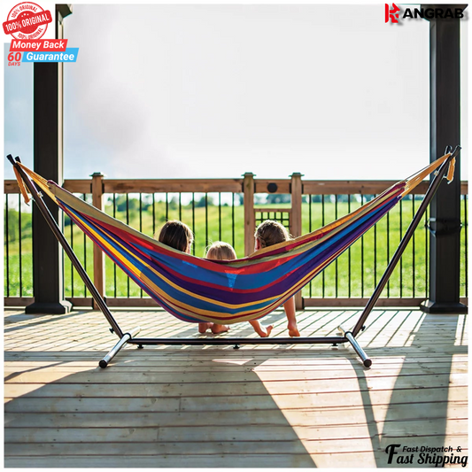 Vivere Cotton Double Hammock with Steel Stand Tropical 204kg