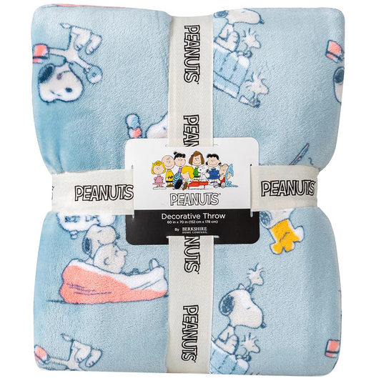 Berkshire Peanuts Throw Blanket Blue 152x178cm Snoopy VelvetLoft Plush