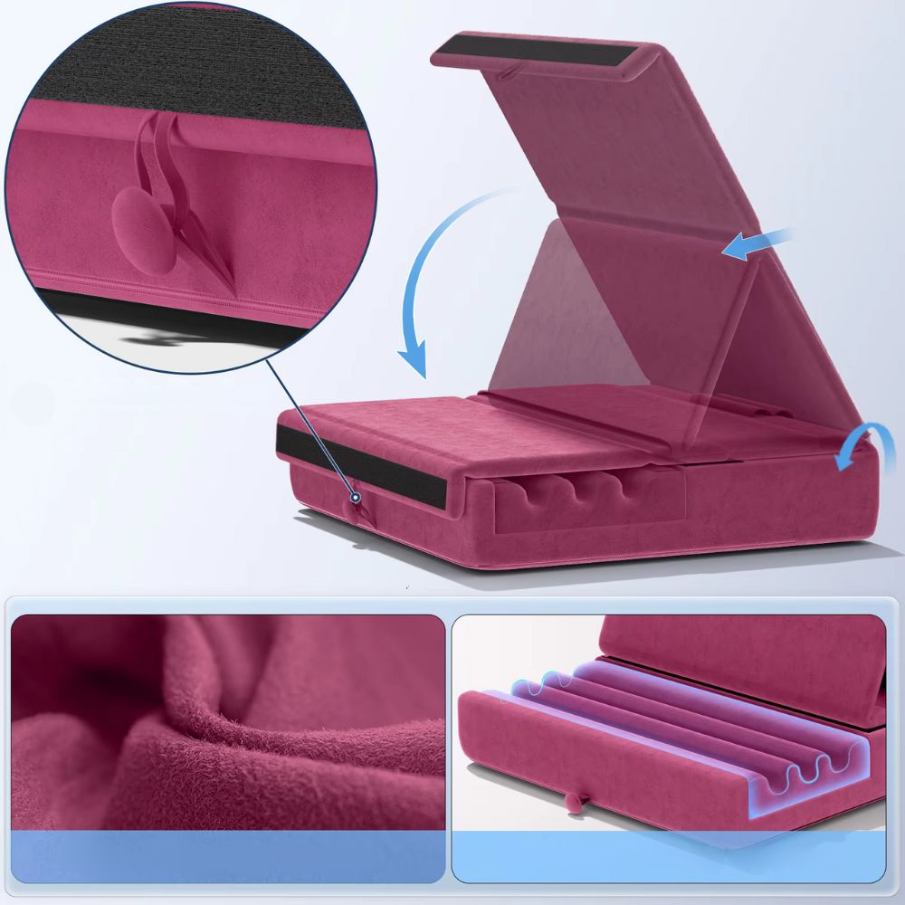 Tablet Pillow Stand Foldable Holder for iPad Pro with Soft Pad, Pocket and Stylus Mount