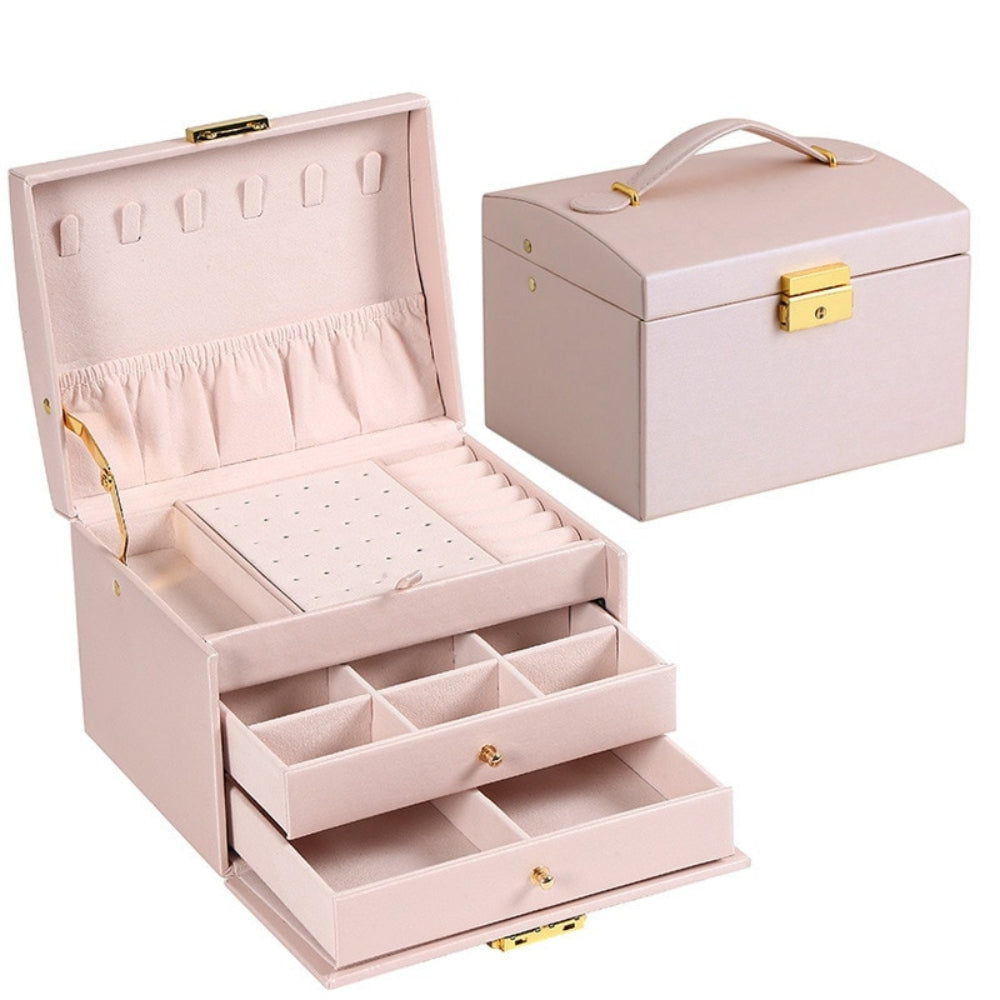 Multi Functional Three Layer Leather Drawer Style Jewelry Box Earrings Earrings Lock Jewelry Box