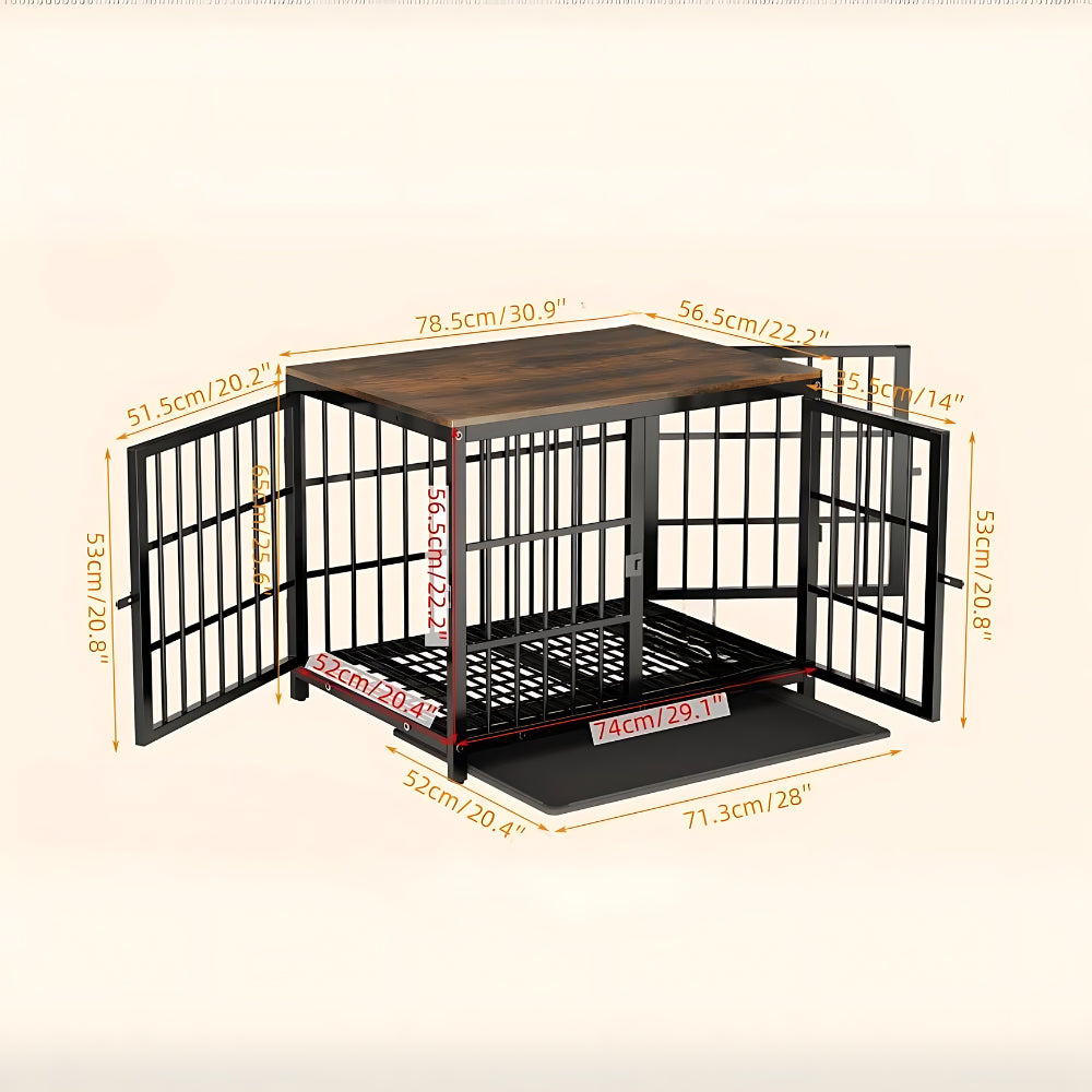 3-Door Dog Furniture Style Dog Crate End Table Pet Kennel with Removable Tray