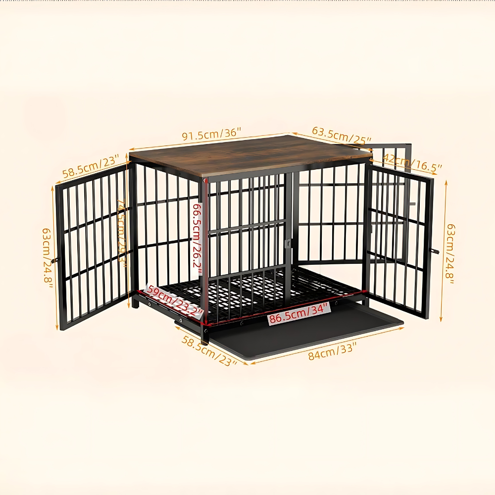 3-Door Dog Furniture Style Dog Crate End Table Pet Kennel with Removable Tray