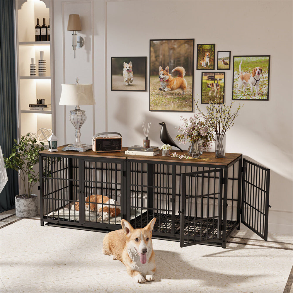 3-Door Dog Furniture Style Dog Crate End Table Pet Kennel with Removable Tray
