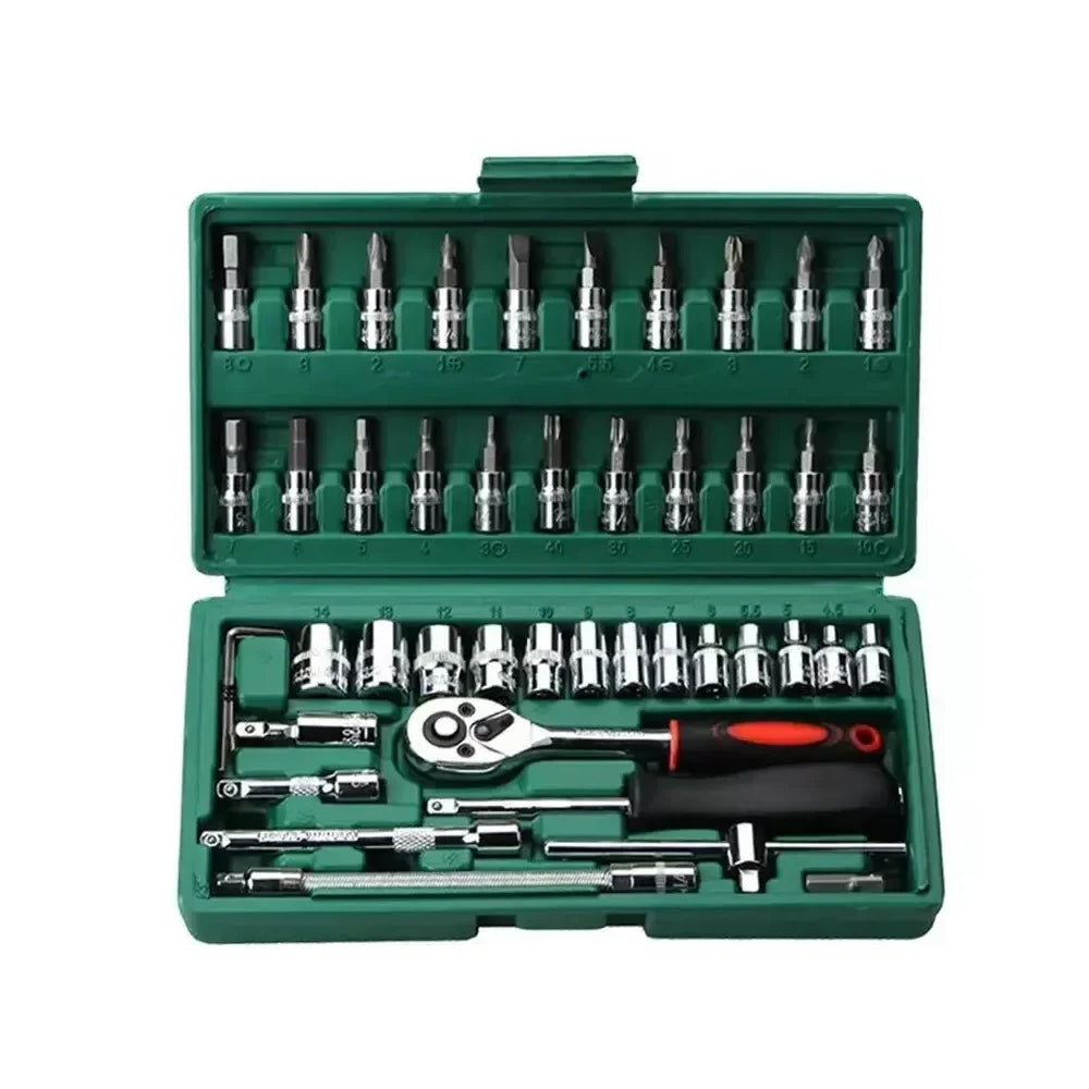 46Pcs Multi Purpose Tool Kit Set with Wrench Socket and Precision Screwdriver