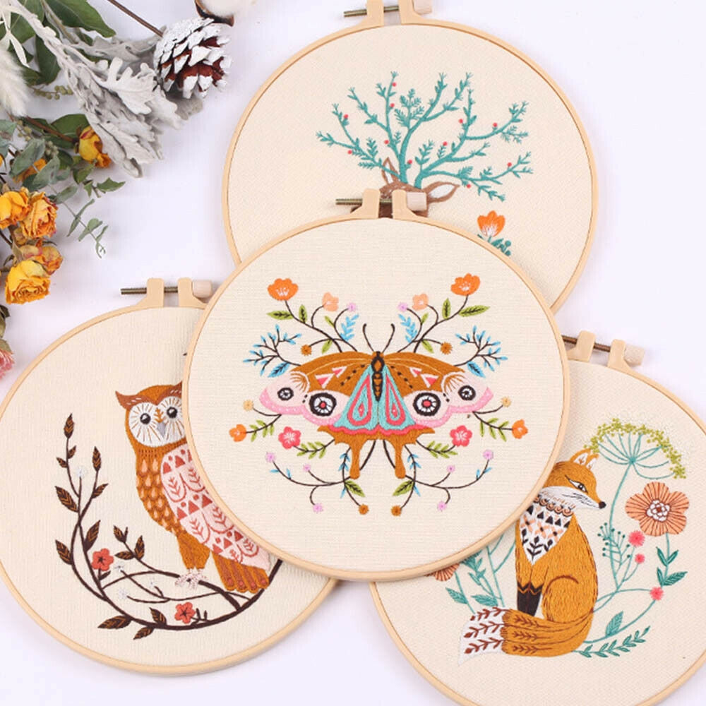 Embroidery Beginners DIY Cross Stitch Kits Pre Printed Floral Pattern With Hoop