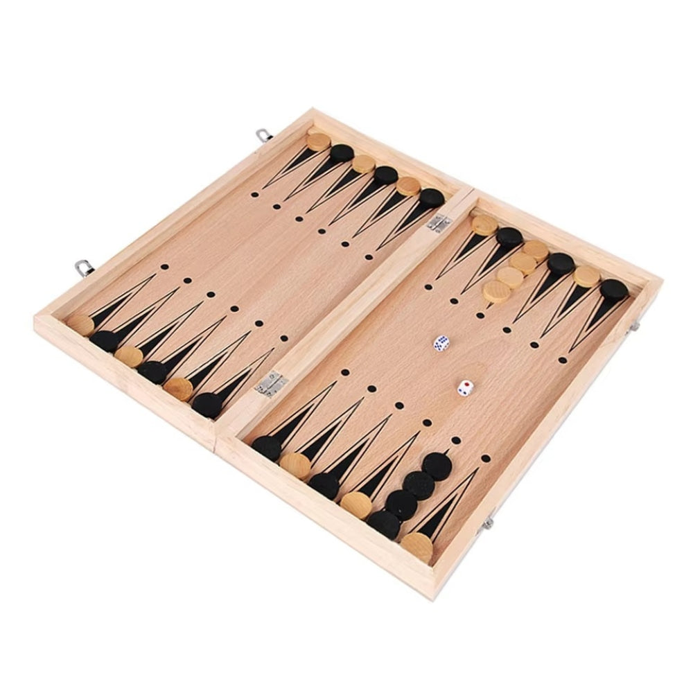 3 in 1 Portable Wooden Chess Board Set with Chess Checkers and Backgammon