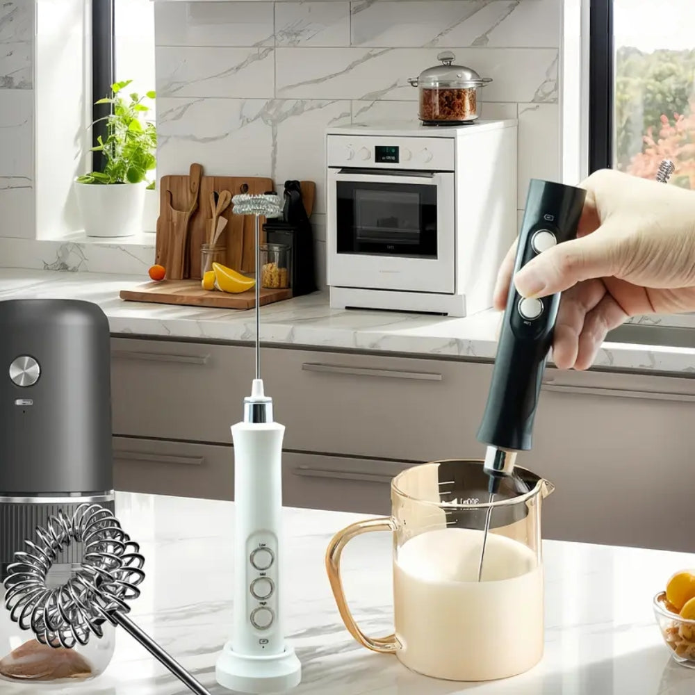 Rechargeable Electric Milk Frother 3 In 1 Handheld Coffee Mixer