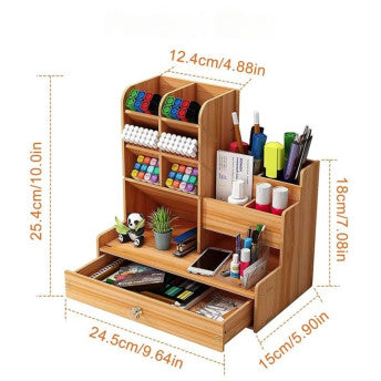 Wooden Desk Organiser DIY Desktop Tidy Pen Holder with Drawer