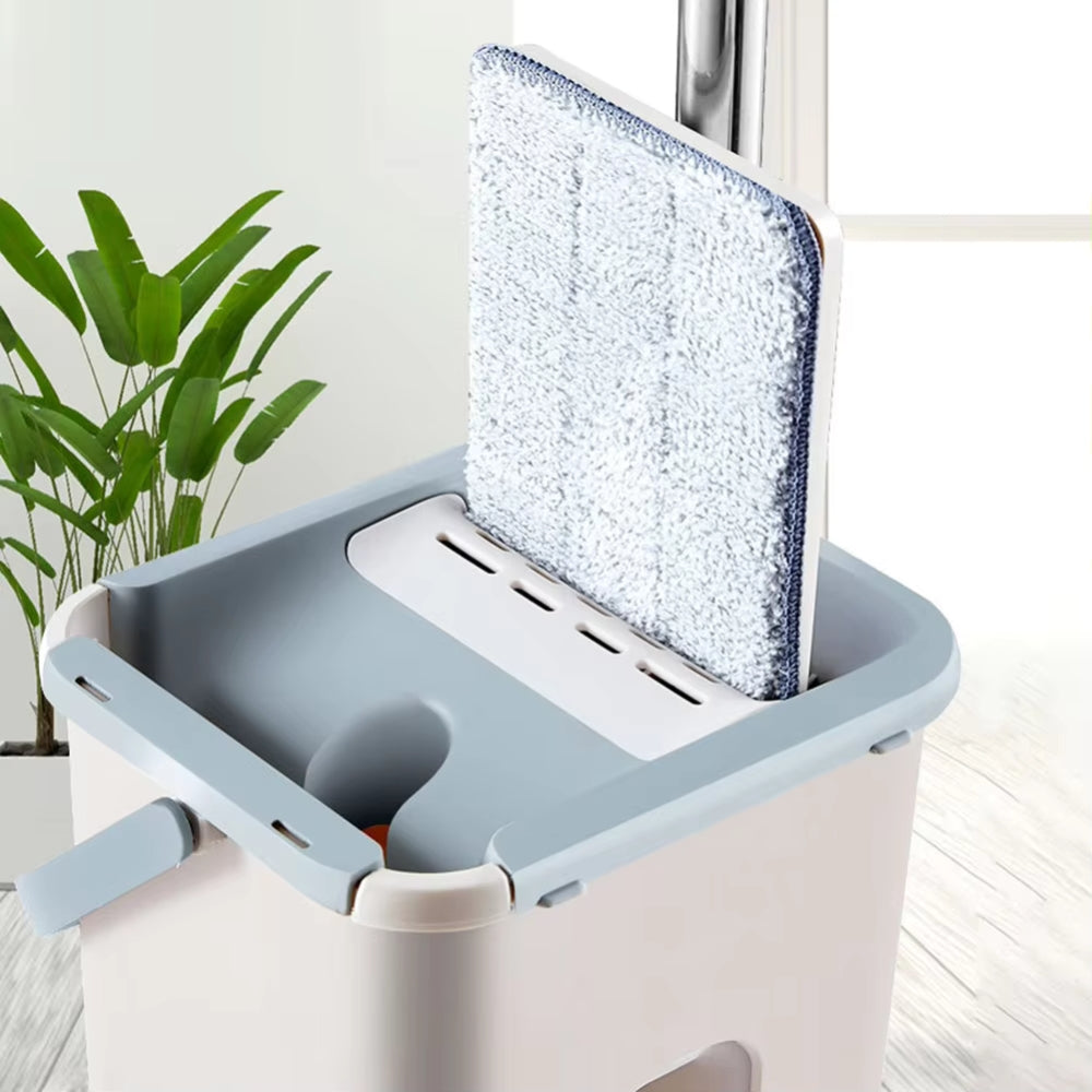 Hands Free Flat Floor Mop and Bucket System with Washable Microfiber Pads