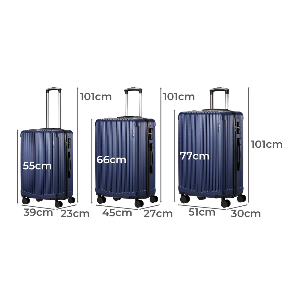 Set of 3 Navy Blue Hard Case Luggage with TSA Lock