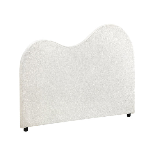 White Boucle Fabric Queen Size Bed Headboard
