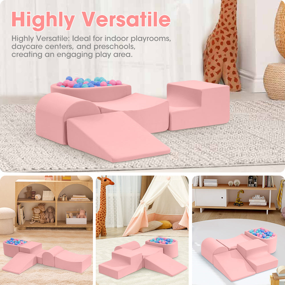 Kids 5 Piece Pink Foam Climb and Crawl Play Set