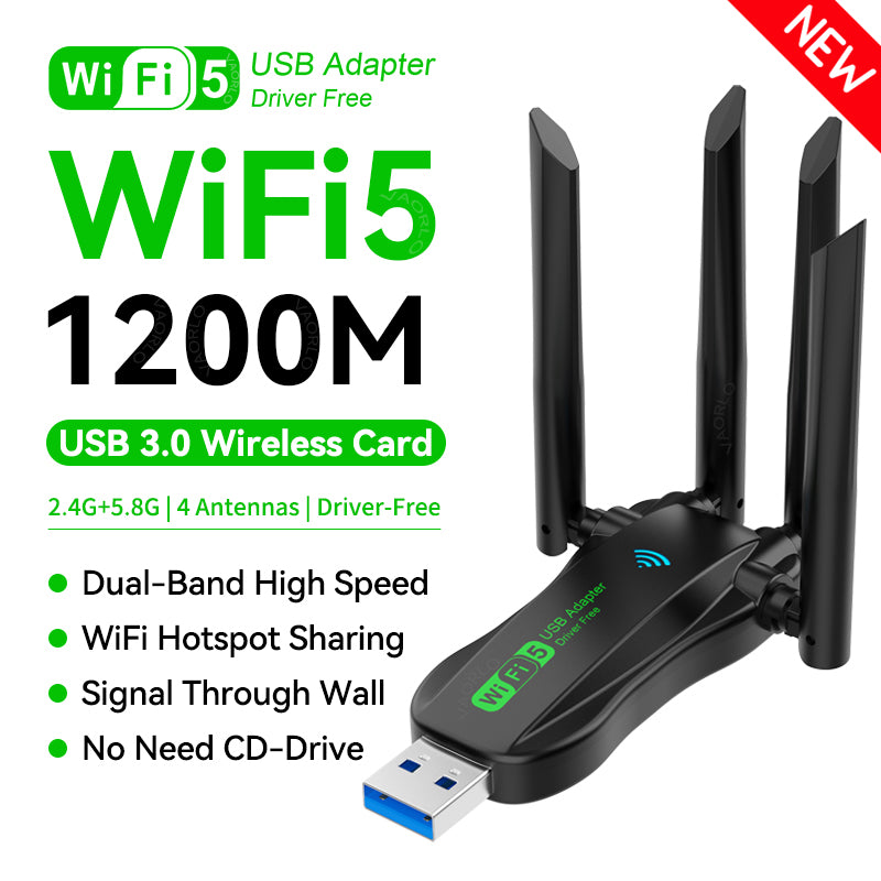 1200Mbps WiFi USB Adapter Dual Band USB3.0 High-Speed Wireless Card Receiver