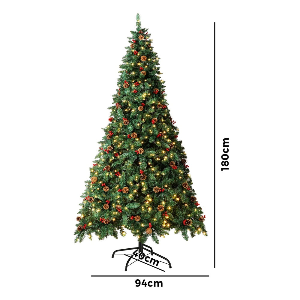 6FT Green Christmas Tree with LED Lights and Pine Cones Decorations