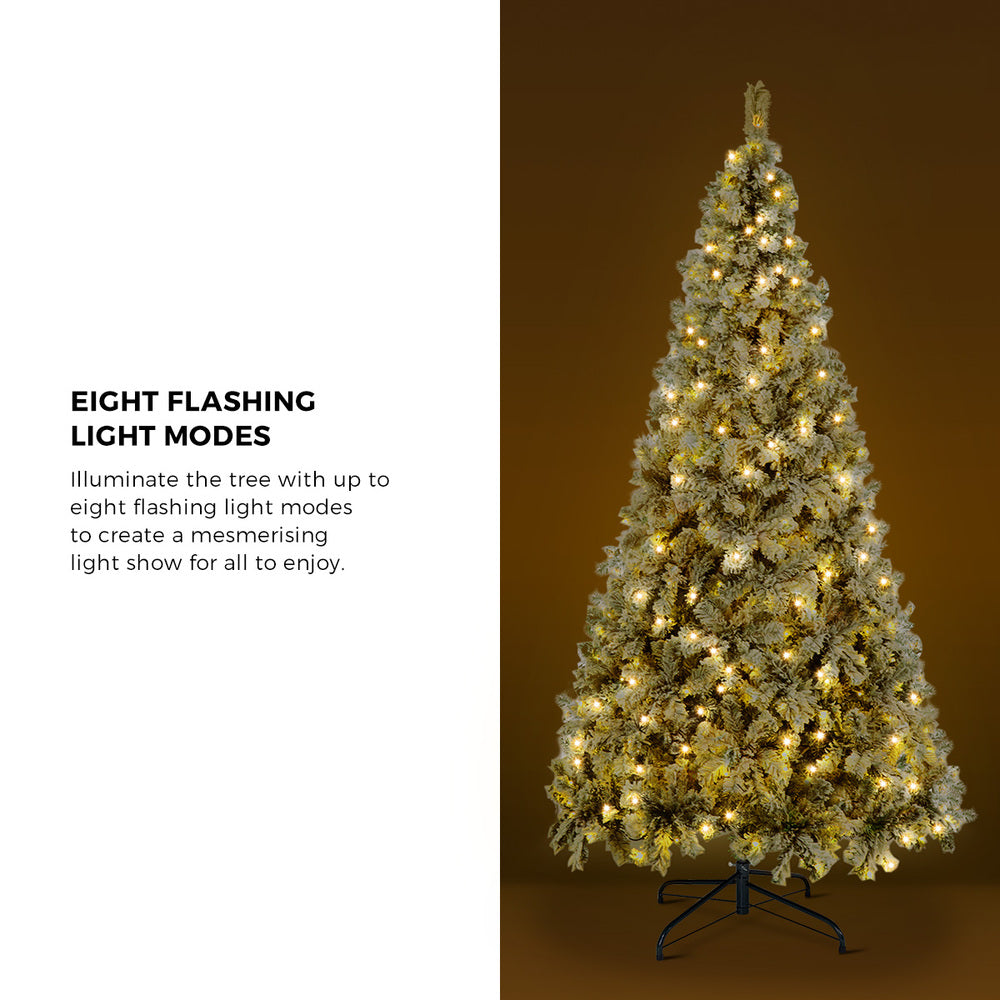 7FT Snow Flocked Green Christmas Tree with LED Lights