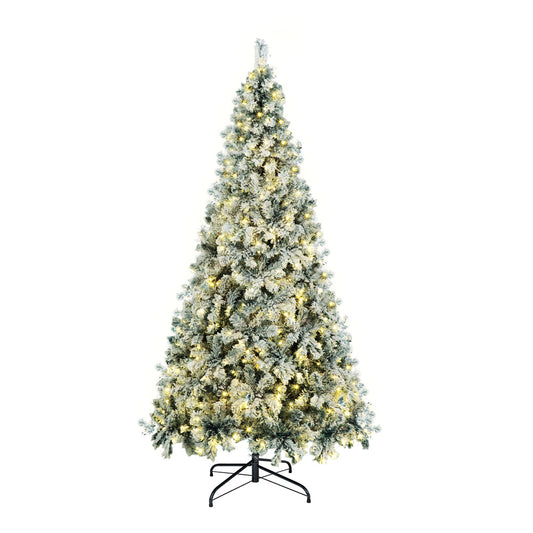 7FT Snow Flocked Green Christmas Tree with LED Lights