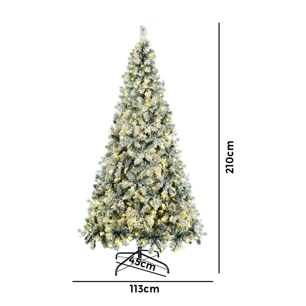 7FT Snow Flocked Green Christmas Tree with LED Lights