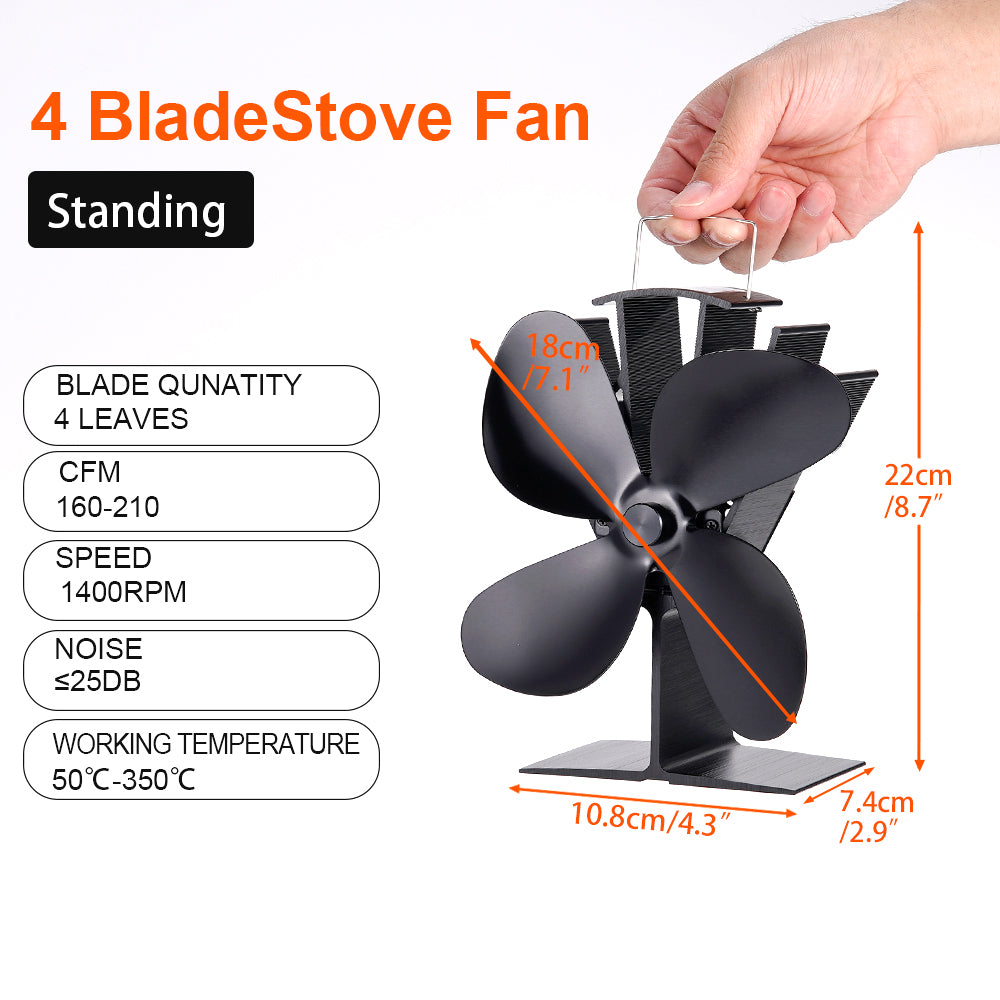 4 Blade Heat Powered Stove Fan Log Wood Burner