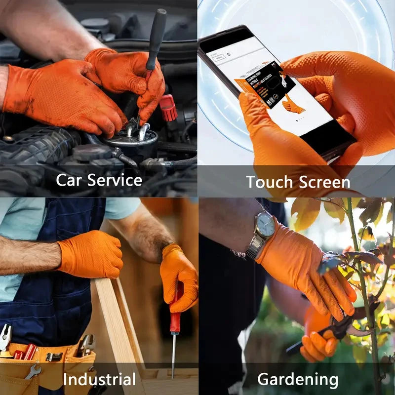 Heavy Duty Orange Disposable Nitrile Gloves