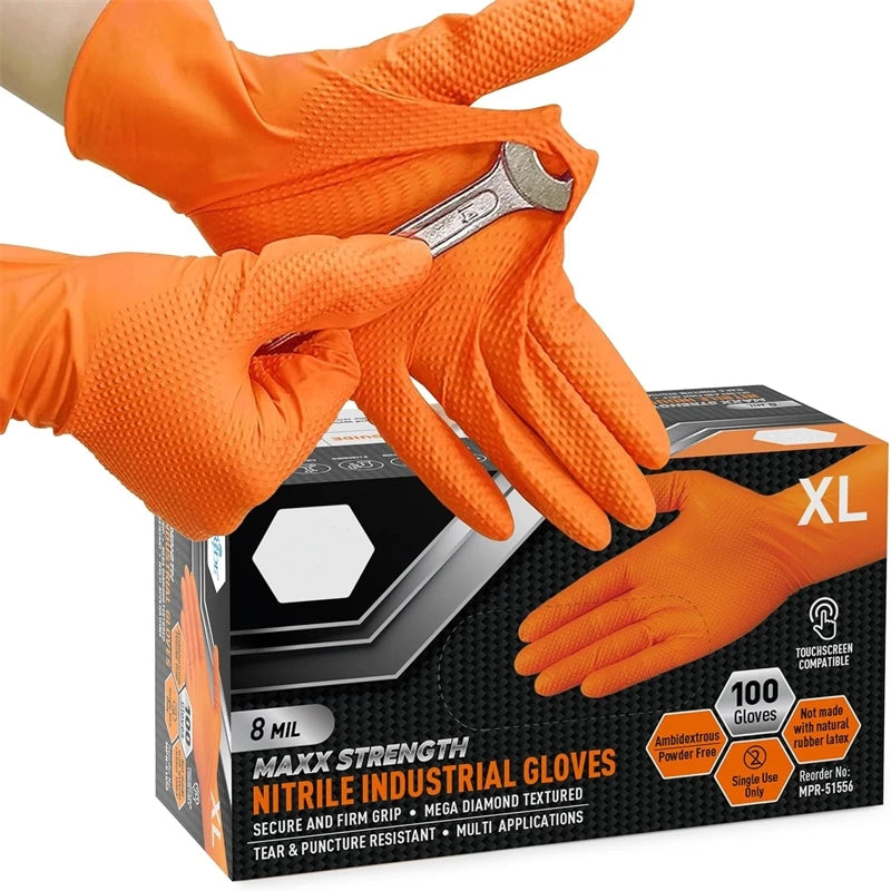 Heavy Duty Orange Disposable Nitrile Gloves