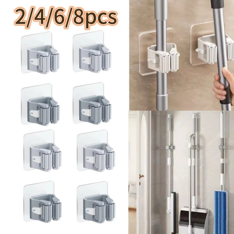 Self-Adhesive Mop Holder No-Drill Wall-Mounted Storage Rack