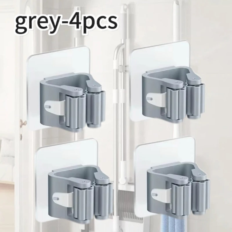 Self-Adhesive Mop Holder No-Drill Wall-Mounted Storage Rack