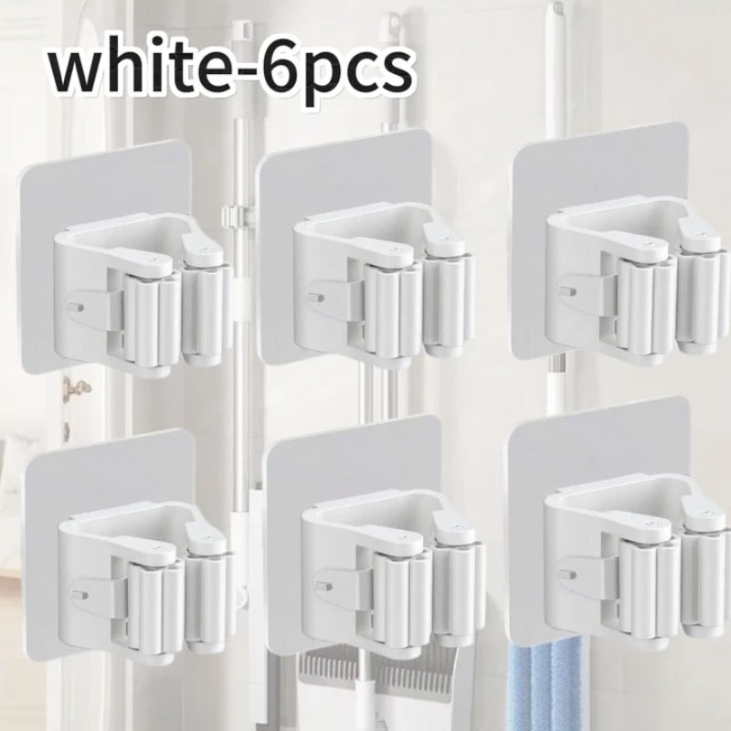 Self-Adhesive Mop Holder No-Drill Wall-Mounted Storage Rack