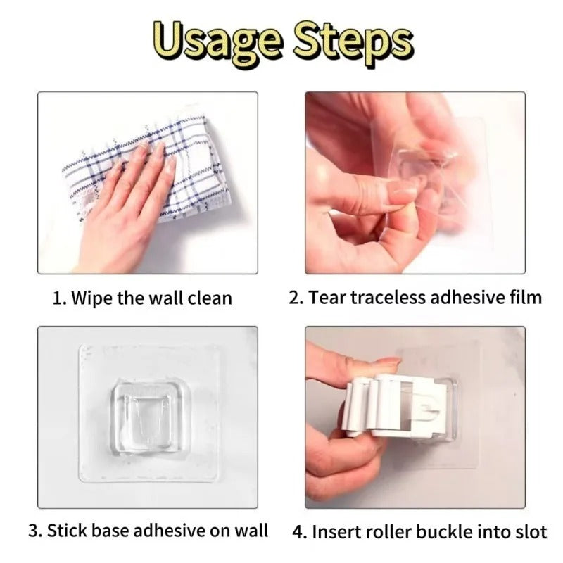 Self-Adhesive Mop Holder No-Drill Wall-Mounted Storage Rack