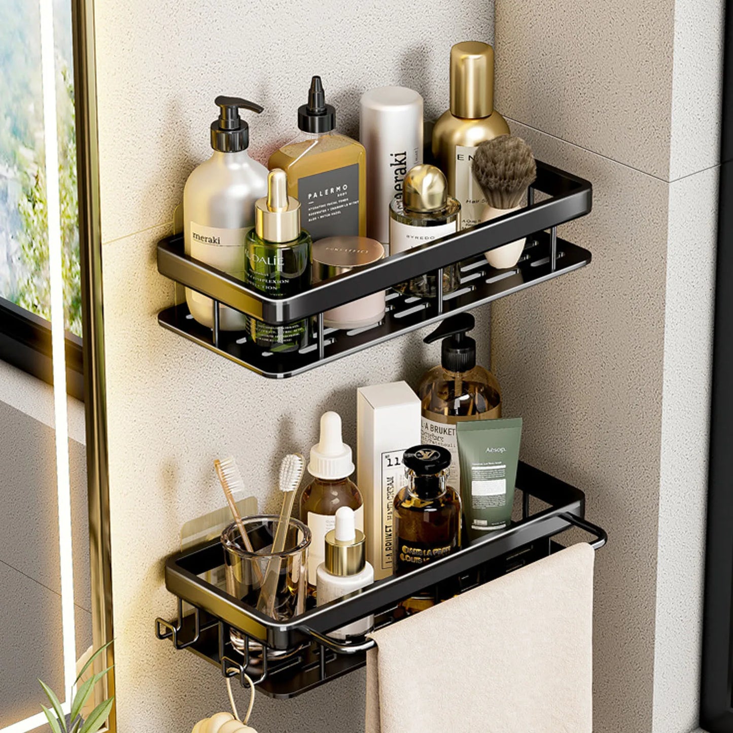 No Drill Wall Mounted Shower Corner Rack Bathroom Kitchen Accessories