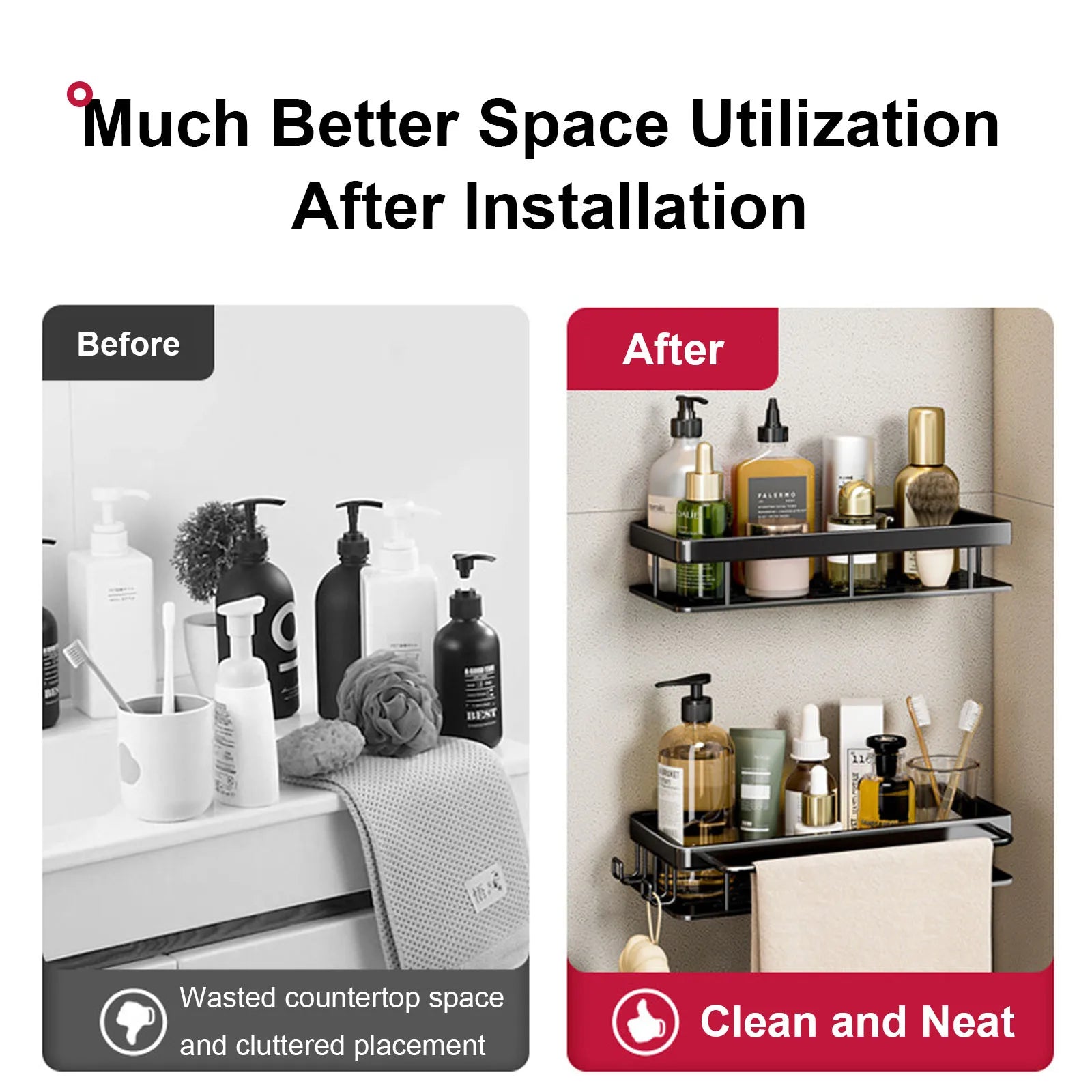 No Drill Wall Mounted Shower Corner Rack Bathroom Kitchen Accessories