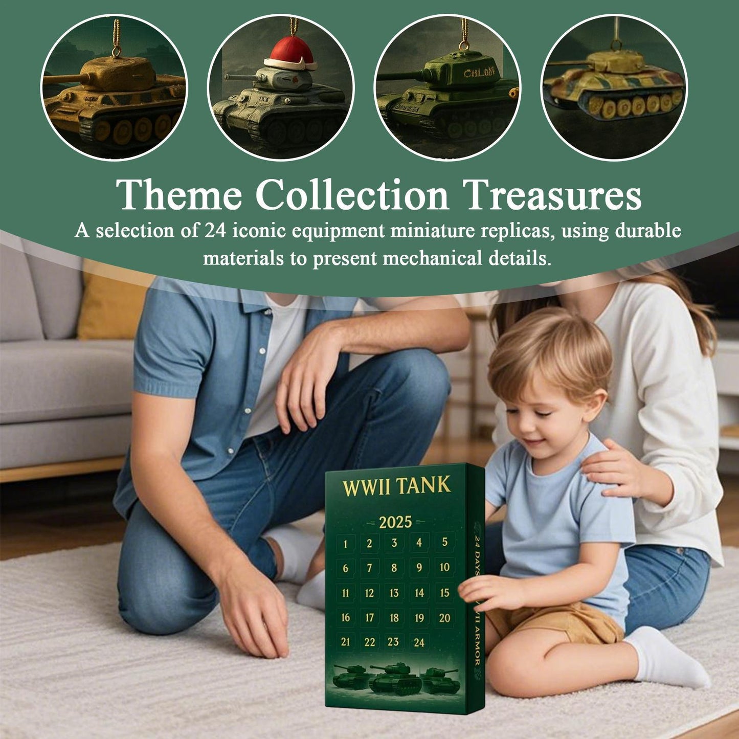 Advent Christmas Calendars 24-Day 2D Acrylic Iconic Tank Ornament Calendar