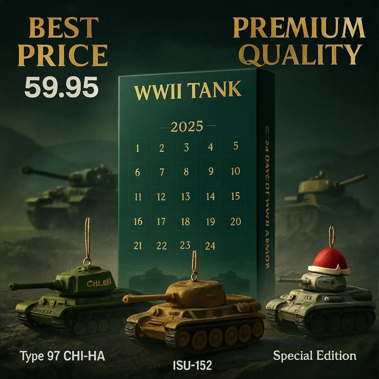 Advent Christmas Calendars 24-Day 2D Acrylic Iconic Tank Ornament Calendar