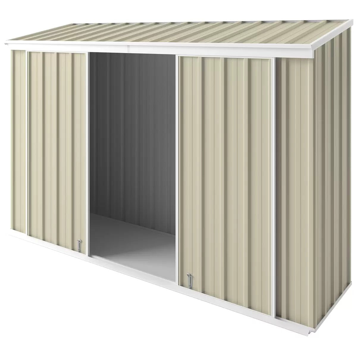 EasyShed Double Doors Narrow Slider Shed 3m x 0.78m Smooth Cream Garden Storage
