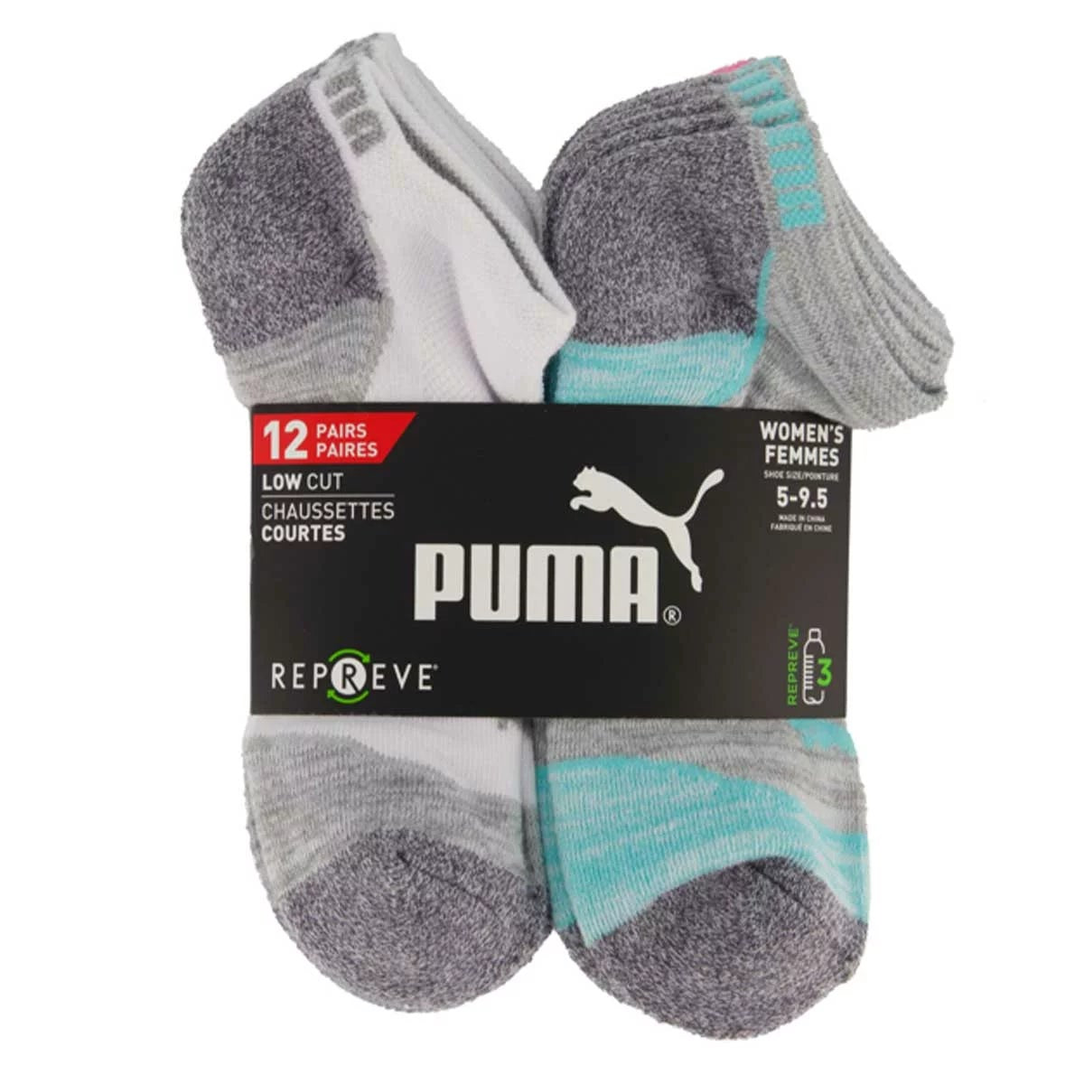 PUMA Womens No Show Socks 12 Pack Light Moisture Wicking Cushioned Size 9-11