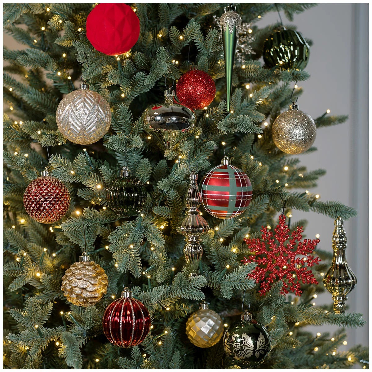 80 Piece Red Green Christmas Ornament Set Shatter Resistant Holiday Tree Decor