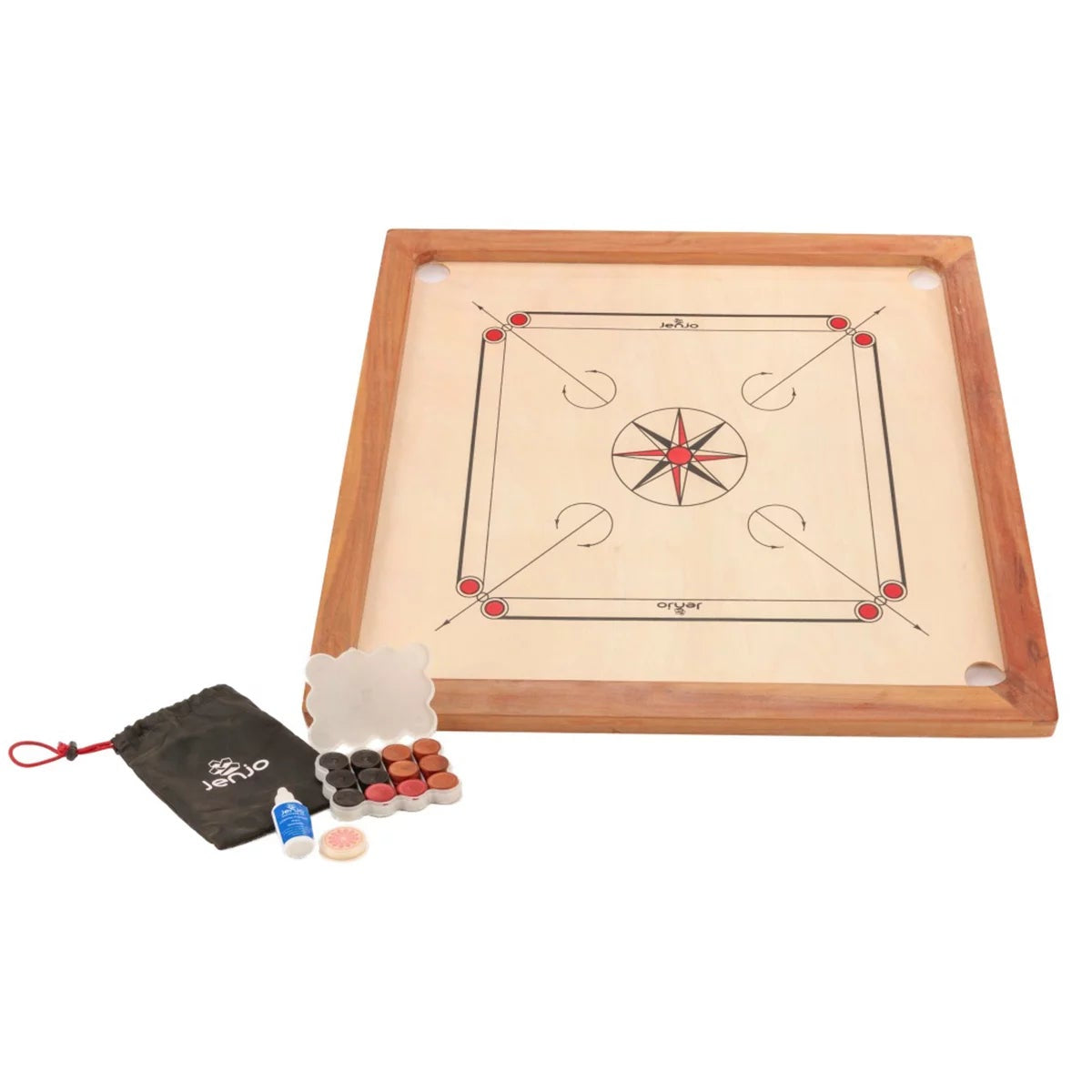 Jenjo Carrom Board Standard 84cm Wooden Strategy Game Indoor Outdoor Family Game