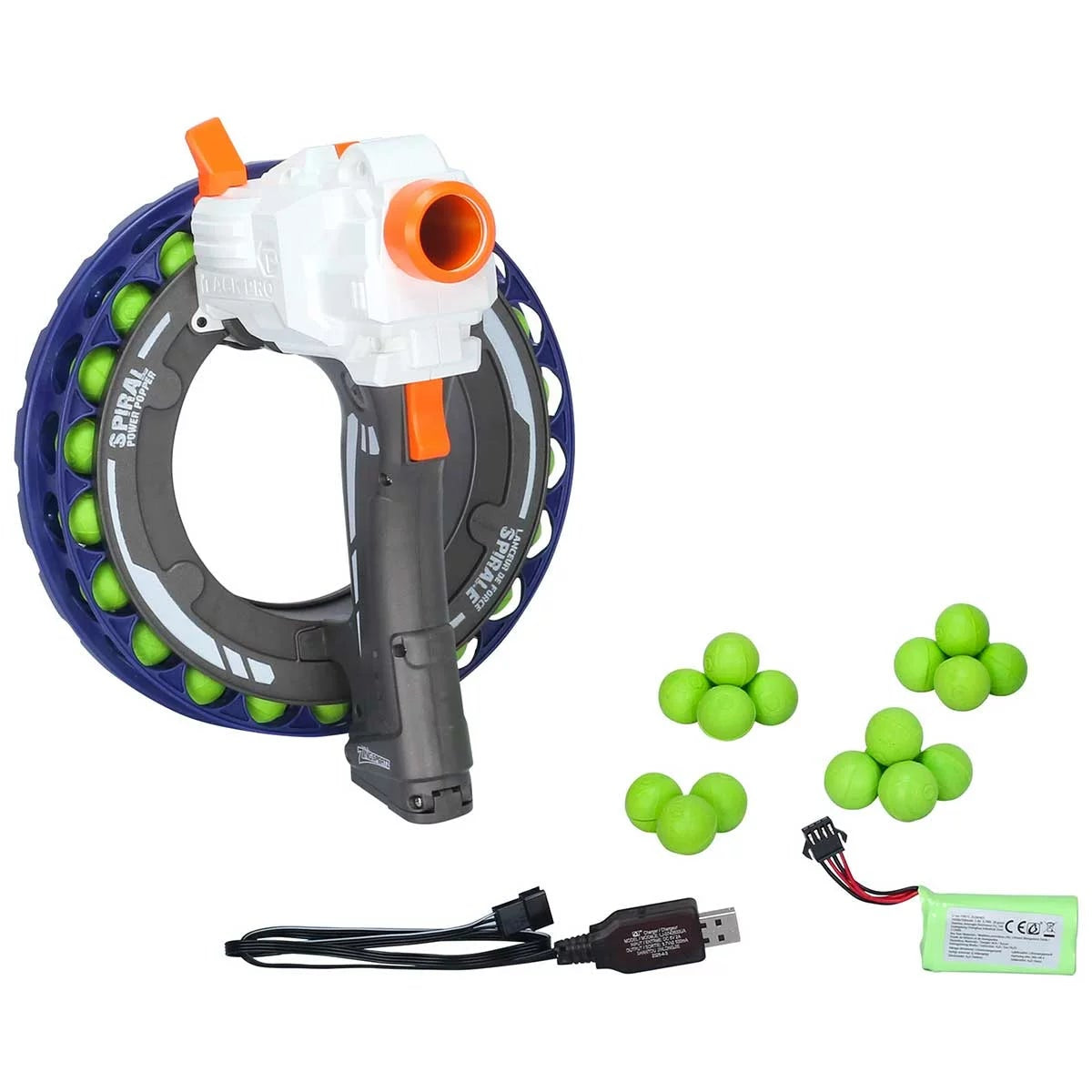 Zing Spiral Power Popper Blue Rechargeable Automatic Blaster with 40 Soft Foam