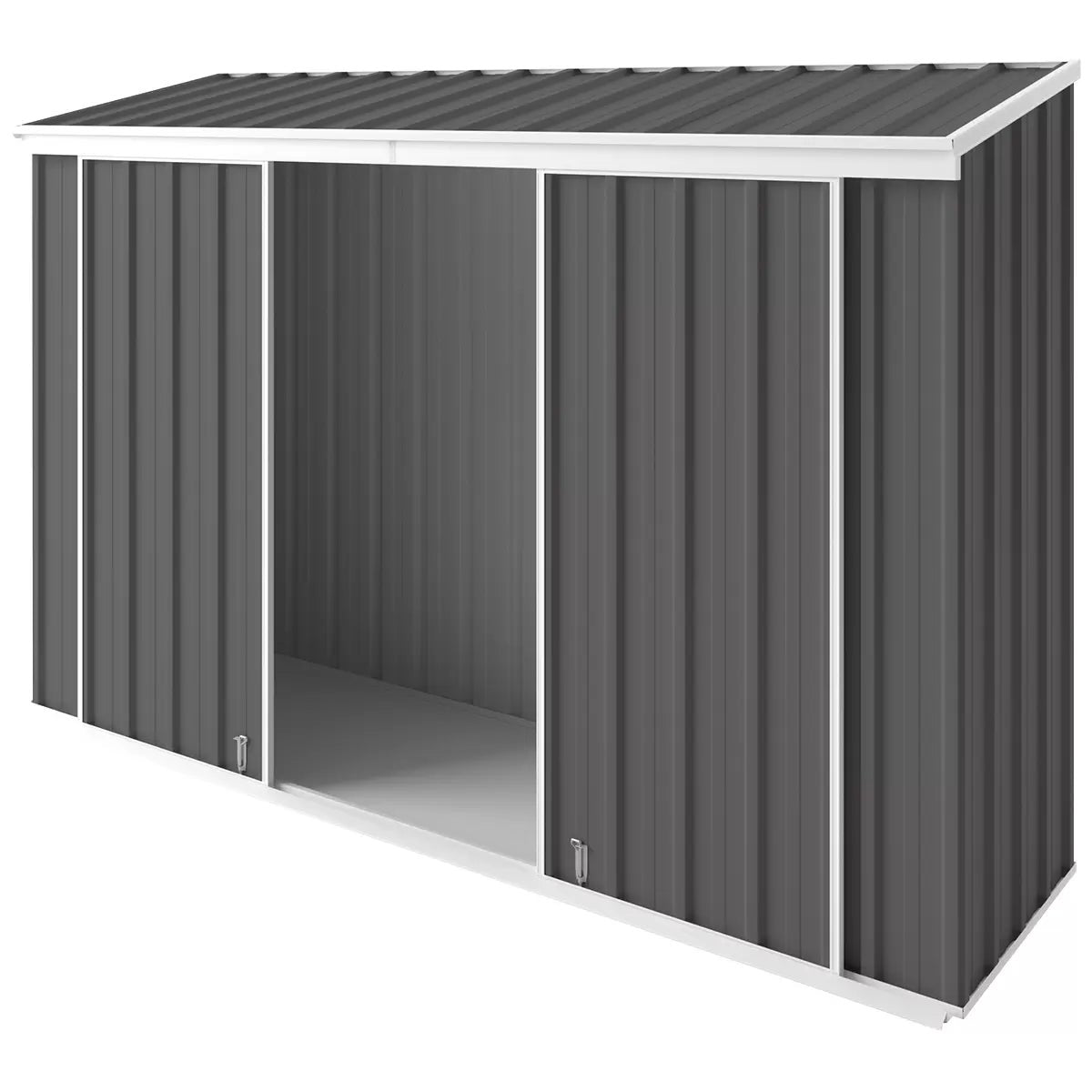 EasyShed Double Doors Narrow Slider Shed 3m x 0.78m Slate Grey Garden Storage