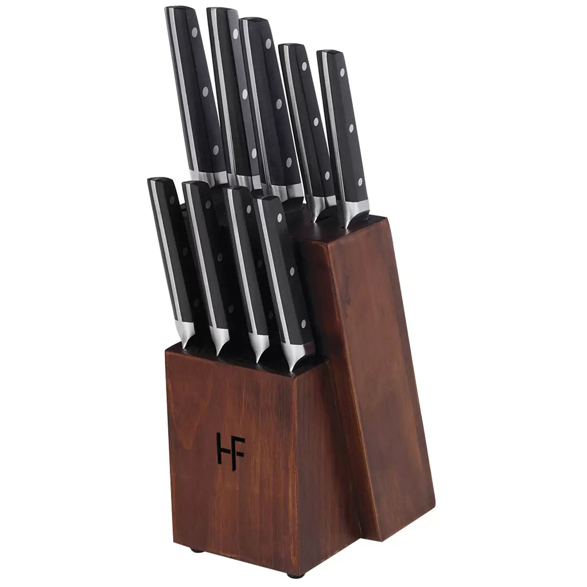 Hampton Forge Aero 10pc Knife Block Set Black Chef Bread Santoku Steak Knives