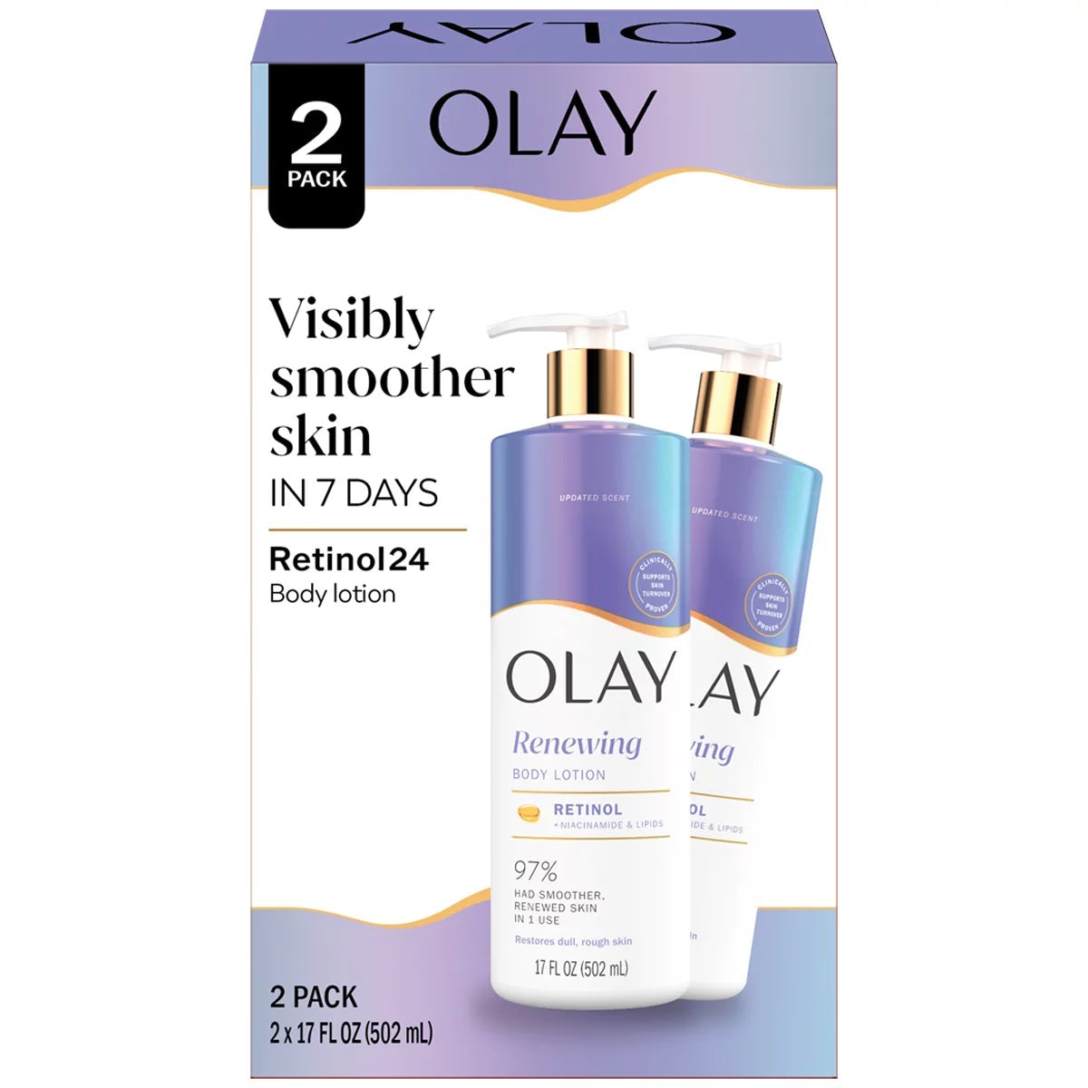 Olay Retinol Hand & Body Lotion 2 x 502ml Vitamin B3 Smoothing Moisturiser