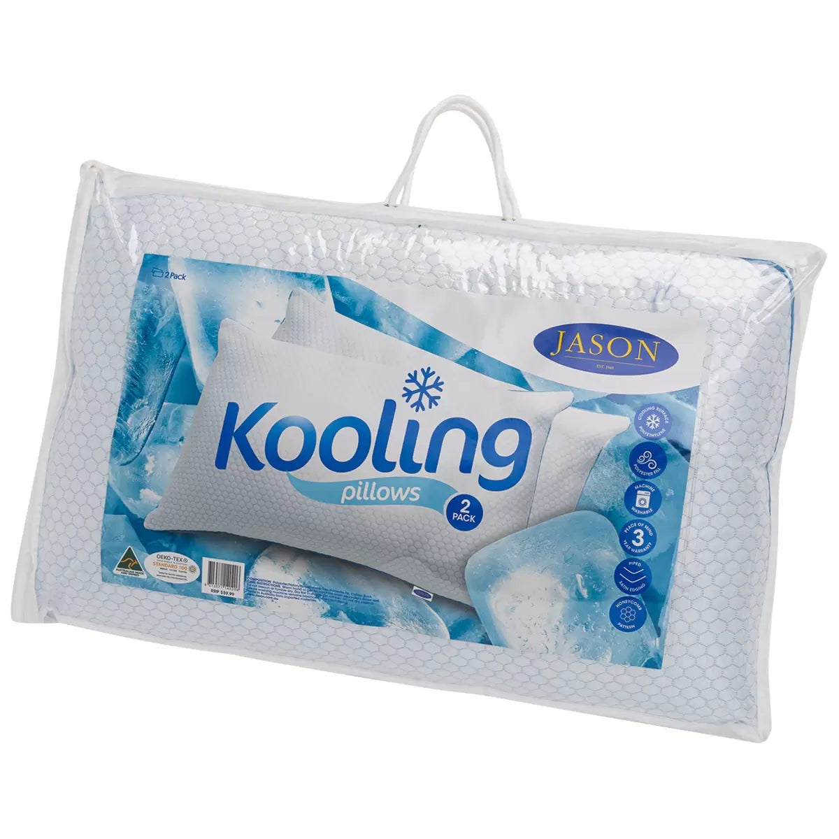 Jason Kooling Pillow 2 Pack Cooling Comfort Anti-Fungal Bed Pillows For Sleeping